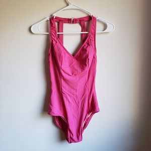 Pink V Cut One Piece Swimsuit